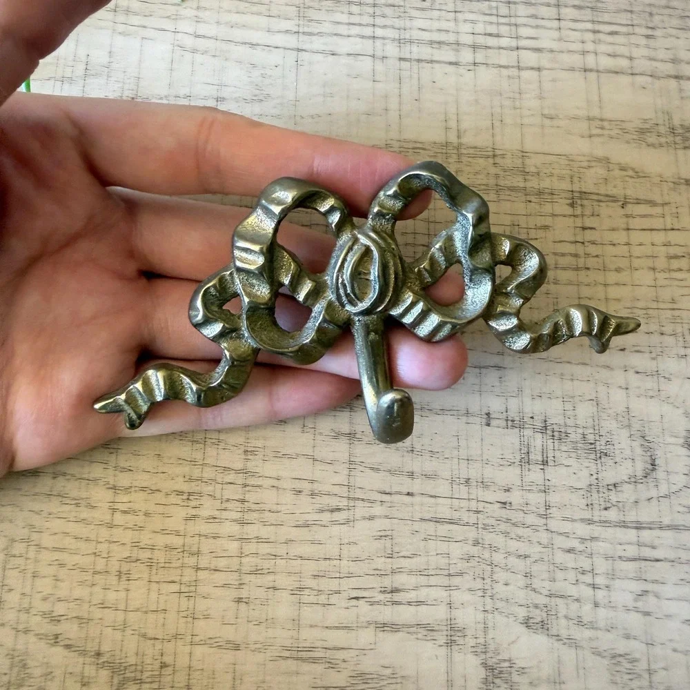 Vintage Small Brass Coquette Dainty Style Ribbon Bow Wall Hook